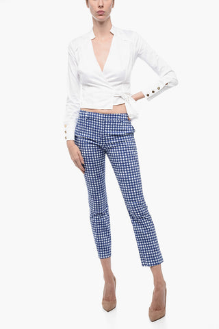 Stretch Cotton Chino Pants with Checked Pattern