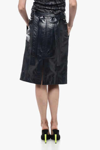 Leather Midi Skirt with Belt
