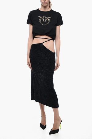 Glitter Knit Pencil Skirt with V Waist