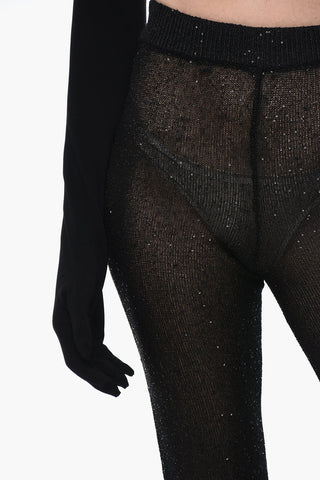Pantaloni in Maglia See Through con Paillettes