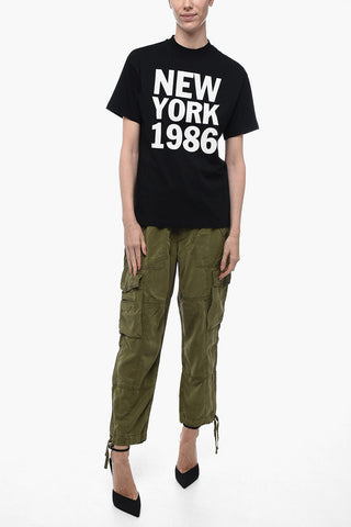 Solid Color Crew-neck T-Shirt with Contrasting Print