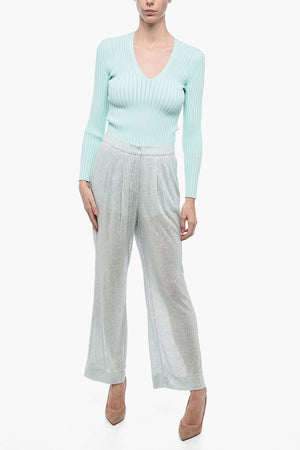 Pantalone in Mesh con Ricamo di Paillettes