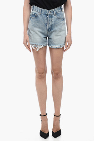 Denim-Shorts mit ausgefranstem Saum