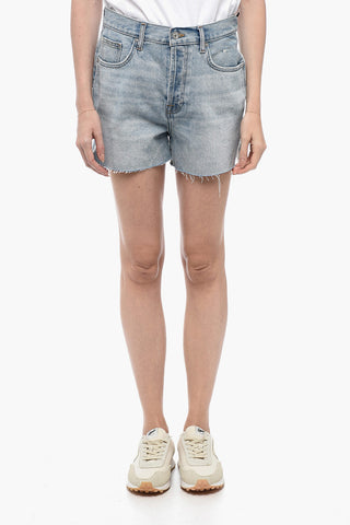 Distressed Denim Shorts with Side Slits