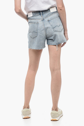 Distressed Denim Shorts with Side Slits
