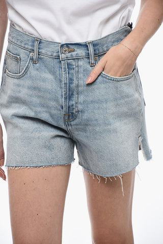 Distressed Denim Shorts with Side Slits