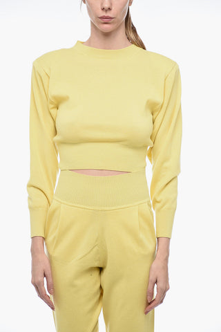 Cashmere Crop Sweater with Padded Shoulders