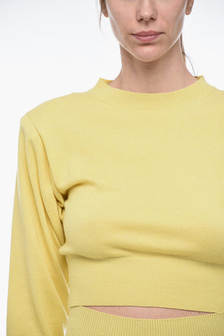 Cashmere Crop Sweater with Padded Shoulders