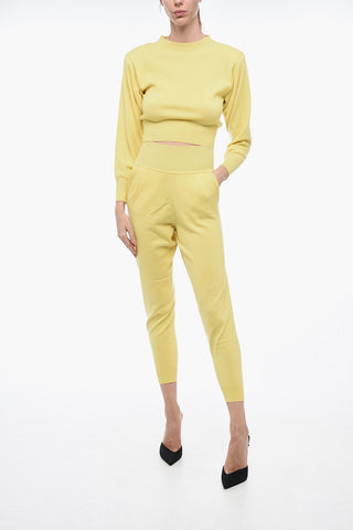 Cashmere Crop Sweater with Padded Shoulders
