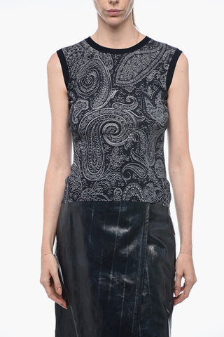 Silk Blend Tank Top with Paisley Motif