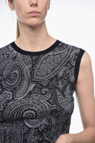 Silk Blend Tank Top with Paisley Motif