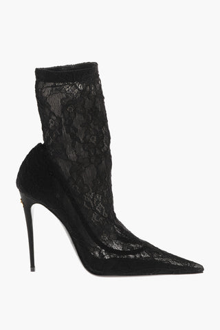 Stivaletti In Pizzo Elasticizzato Con Punta Stretta 11cm