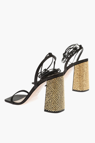 Satin Sandals with Squared Rhinstoned Heel 10cm