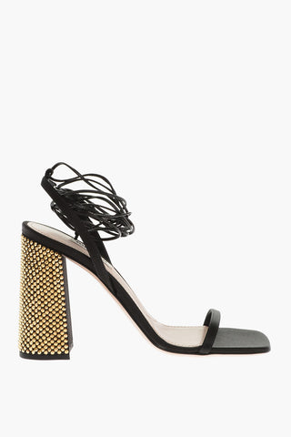 Satin Sandals with Squared Rhinstoned Heel 10cm
