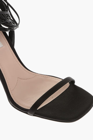 Satin Sandals with Squared Rhinstoned Heel 10cm