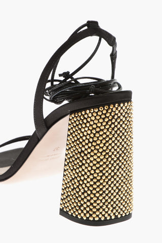 Sandali in Satin con Tacco Squadrato in Cristalli 10cm