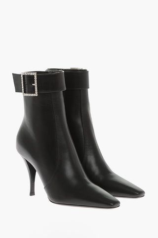 Leather TOM Booties with Jeweled Buckle 9cm