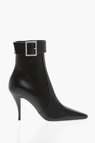 Leather TOM Booties with Jeweled Buckle 9cm