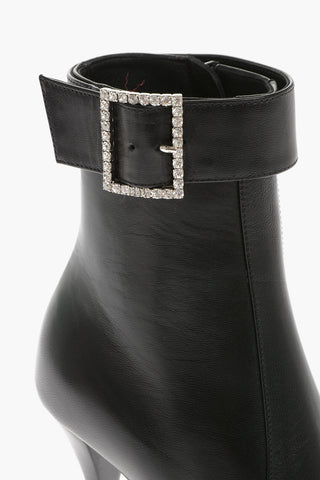 Leather TOM Booties with Jeweled Buckle 9cm
