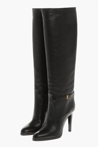Textured Leather Pull-on Boots with Ankle Strap 11cm