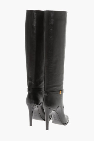 Textured Leather Pull-on Boots with Ankle Strap 11cm