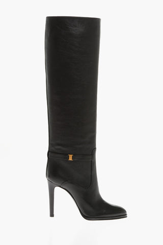 Textured Leather Pull-on Boots with Ankle Strap 11cm