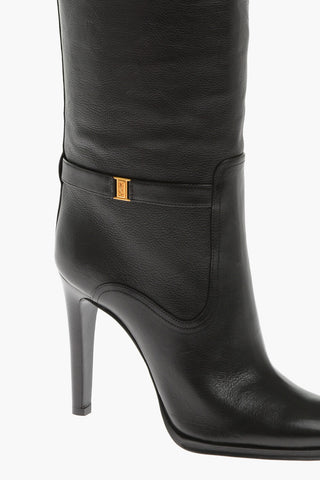 Textured Leather Pull-on Boots with Ankle Strap 11cm