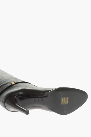Textured Leather Pull-on Boots with Ankle Strap 11cm