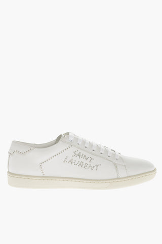 Lace-up Leather Sneakers with Studded Logo