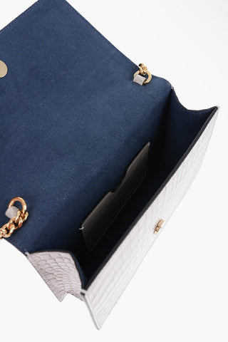 Borsa in Pelle Effetto Coccodrillo con Applicazione Metallica