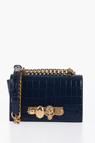 Borsa in Pelle Effetto Coccodrillo con Applicazione Anelli