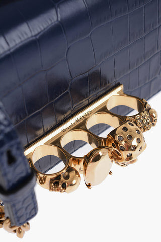 Borsa in Pelle Effetto Coccodrillo con Applicazione Anelli