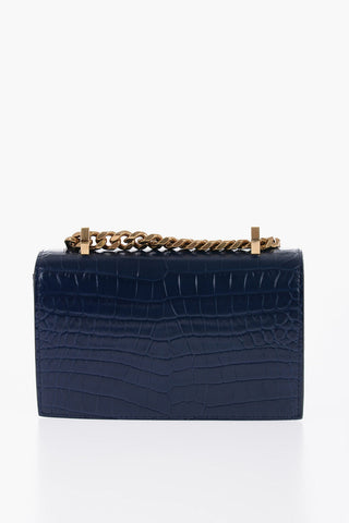 Borsa in Pelle Effetto Coccodrillo con Applicazione Anelli