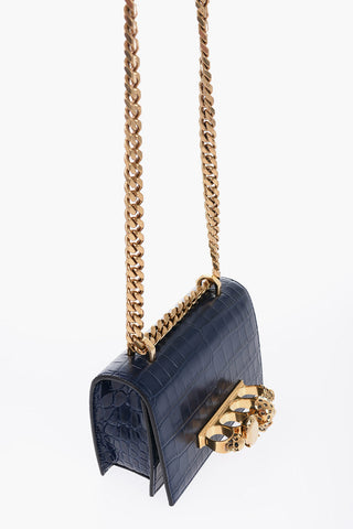 Borsa in Pelle Effetto Coccodrillo con Applicazione Anelli