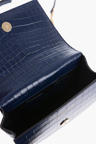 Borsa in Pelle Effetto Coccodrillo con Applicazione Anelli