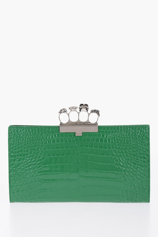 Leather Croco-effect Clutch with Jewelles Closure
