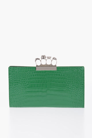 Leather Croco-effect Clutch with Jewelles Closure