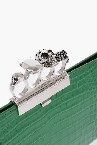 Leather Croco-effect Clutch with Jewelles Closure