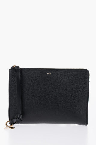 Grained Leather ALPHABET Clutch with Wrist Strap