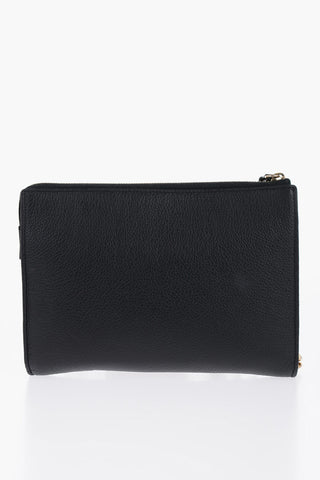 Grained Leather ALPHABET Clutch with Wrist Strap
