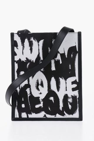 Printed Fabric Flat Bag with Leather Detail