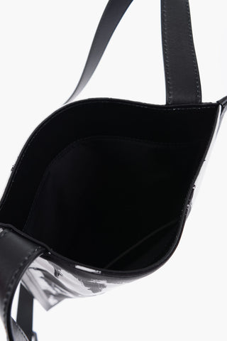 Printed Fabric Flat Bag with Leather Detail