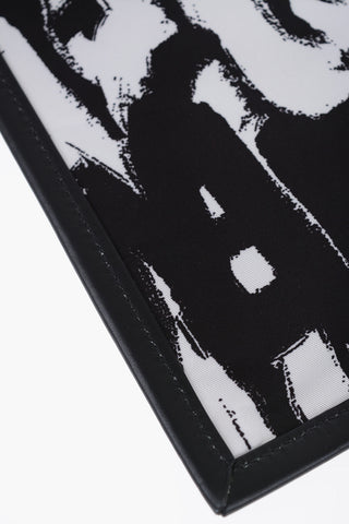 Printed Fabric Flat Bag with Leather Detail