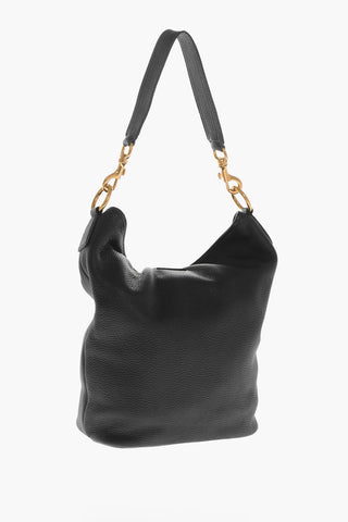 Grained Leather Bucket Bag with Lobster Clasp