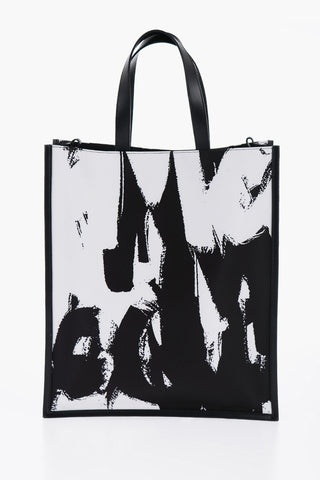 Logoed Fabric Tote Bag with Leather Detail
