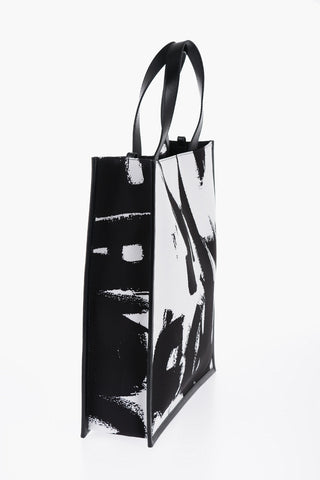 Logoed Fabric Tote Bag with Leather Detail