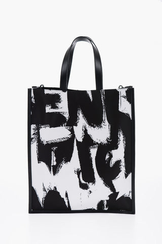 Logoed Fabric Tote Bag with Leather Detail