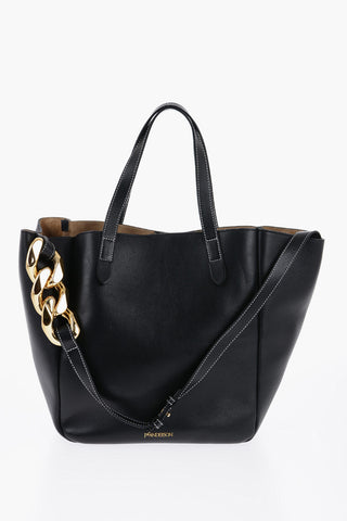 Leather Tote Bag with Chain Detail