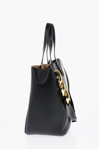 Leather Tote Bag with Chain Detail