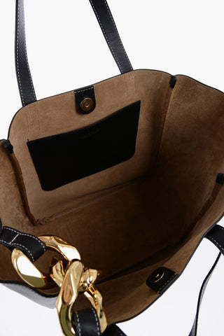 Leather Tote Bag with Chain Detail